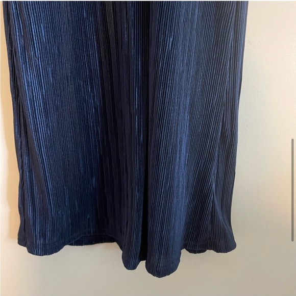 Plisse Long Sleeve Blue Gown - Picture 6 of 9